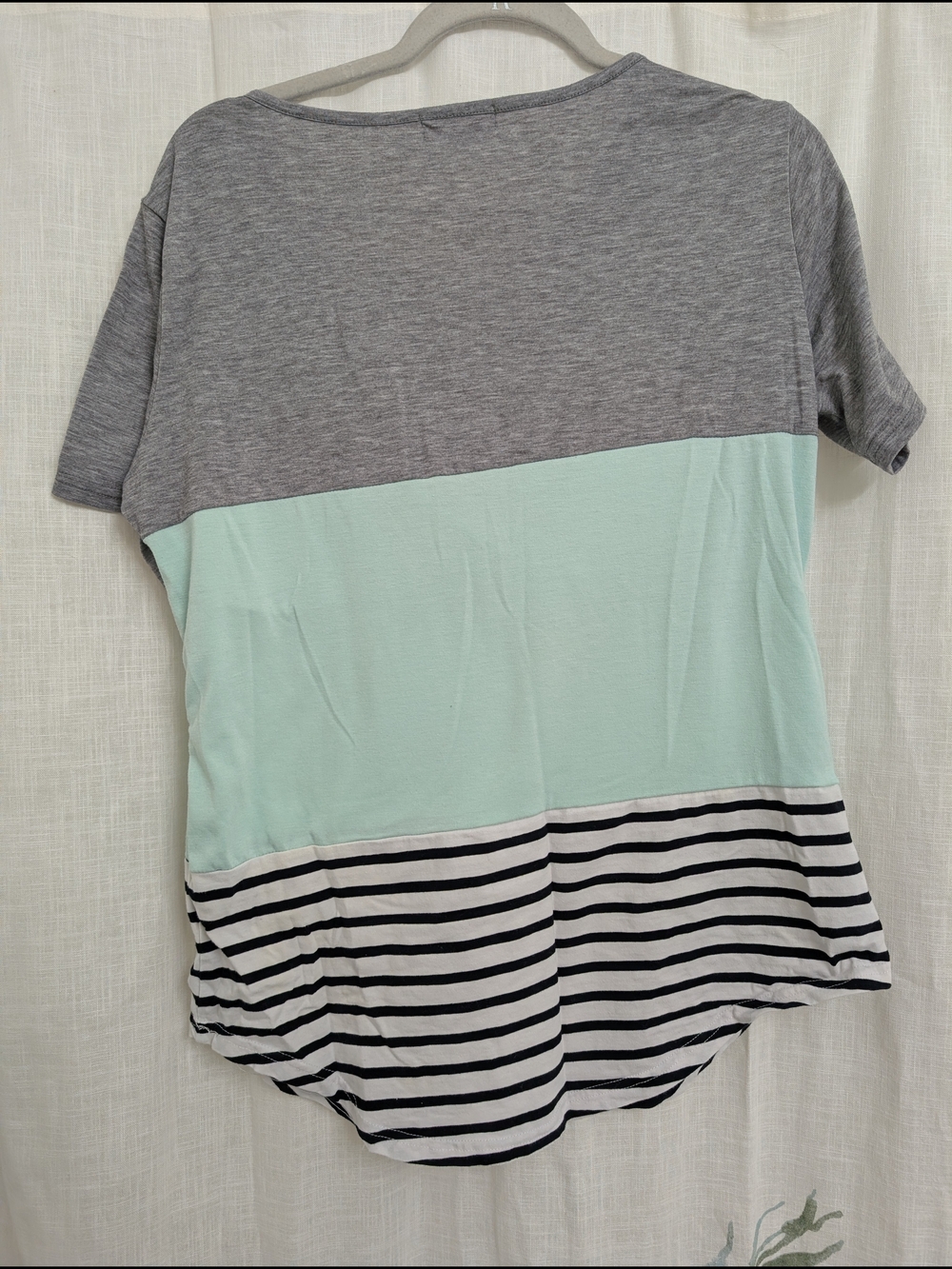 B-Home XL Nursing Top Colorblock Mint Gray Striped Short Sleeve Breastfeeding Sh - Picture 3 of 4
